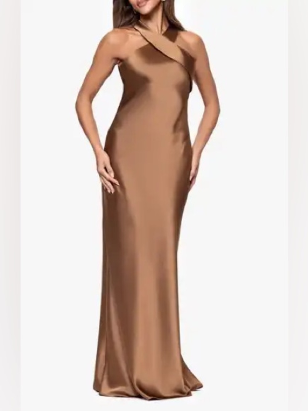 XSCAPE halter neck satin maxi dress size 16 B1007